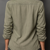 Blusa Vintage de Manga Comprida com Bolsos e Efeito Lavado