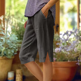 【Coton Et Lin】Pantalon Décontracté De Couleur Unie