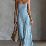 Melisa Vestido Maxi Geométrico com Decote Quadrado