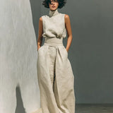 Joana Conjunto Elegante de Algodão e Linho