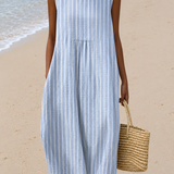 Helene | Vestido Midi Sem Mangas às Riscas