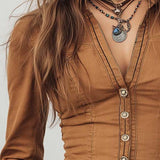 Camisa Camel Lavada Vintage com Debrum Contrastante