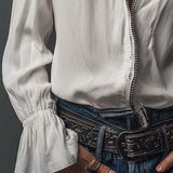 Blusa Branca com Fecho Frontal e Punhos em Folho