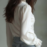 Blusa Romântica de Renda com Folhos – Branco Marfim