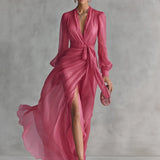 Gloria Vestido Maxi de Gaze com Decote em V