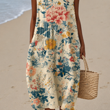 Blanche | Vestido Midi Botânico Sem Mangas