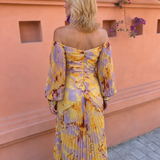 Greta™ – Vestido Floral Comprido com Decote Profundo