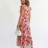 Lila | Vestido Midi Floral em Camadas com Decote em V