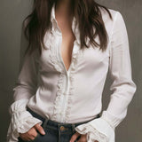 Blusa Branca com Debrum de Renda e Folhos