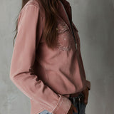 Camisa Western em Ganga Lavada Rosa-Empoeirado Desbotado com Fecho de Correr
