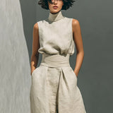 Joana Conjunto Elegante de Algodão e Linho