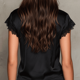 Blusa Boho Preta com Debrum de Renda e Toque Sedoso