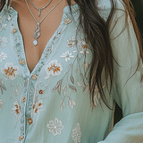 Camisa Bordada Boho, Suave e Casual