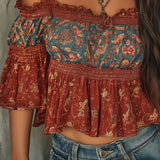 Blusa Boho Chic Ombros Descobertos com Franzido