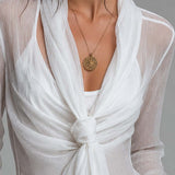 Blusa Transparente de Chiffon Amarrotado com Cruzado à Frente e Laço, Manga Comprida, com Camisole