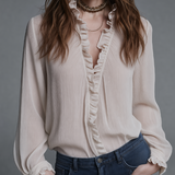 Blusa Feminina Marfim com Acabamento em Folhos