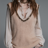 Blusa Feminina Marfim com Acabamento em Folhos
