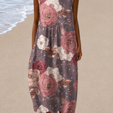 Lorena | Vestido Midi Floral Descontraído Sem Mangas
