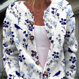 Vynora™ | Casaco de Malha Vintage com Botões e Estampado Floral de Pássaros