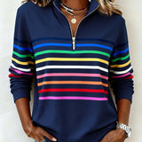 Diane | Pullover Riscas com Meio-Fecho, Corte Solto