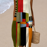 Maude | Vestido Midi Sem Mangas em Blocos de Cor