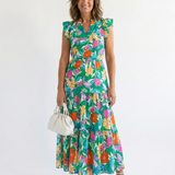 Lila | Vestido Midi Floral em Camadas com Decote em V