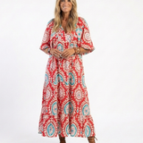 ZARIA | Vestido Midi com Estampado Paisley, Decote em V e Manga Curta