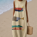 Bettina | Vestido Midi Solto com Padrão Artístico