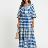 Elodie | Vestido Midi em Camadas com Estampado de Losangos