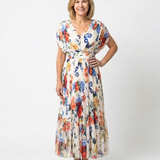 Savannah | Vestido Midi Floral Plissado de Manga Curta