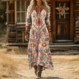 【Mangas Compridas】Vestido Vintage com Estampado Floral