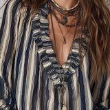 Blusa Boémia às Riscas em Chiffon com Folhos