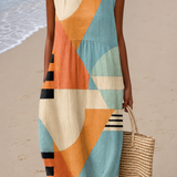 Romilly | Vestido Midi Geométrico Sem Mangas