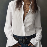 Blusa Branca com Fecho Frontal e Punhos em Folho