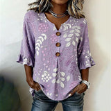 Blusa Vintage com Estampado de Folhas