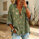 【Mangas Compridas】Camisa Vintage com Estampado Floral