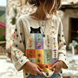 Blouse À Motifs Chat Et Fleurs
