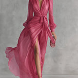 Gloria Vestido Maxi de Gaze com Decote em V