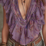 Blusa Boémia em Chiffon com Estampado Paisley e Folhos