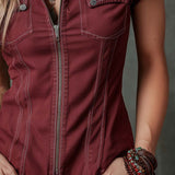 Blusa de Ganga de Manga Curta com Carcela de Fecho Vintage