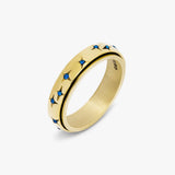 anel anti-ansiedade dourado com estrela e cristal azul
