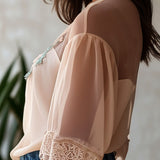 Blusa de Chiffon Boho com Bordado Floral