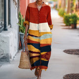【Mangas Compridas】Vestido Casual Color Block