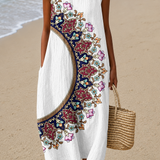 Regina | Vestido Midi Boémio de Praia Sem Mangas