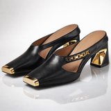 Ana | Sapatos de salto bloco dourado