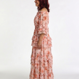 Rosalie | Vestido Maxi Floral de Ombros Descaídos com Folhos em Camadas