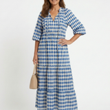 Elodie | Vestido Midi em Camadas com Estampado de Losangos