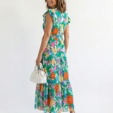 Lila | Vestido Midi Floral em Camadas com Decote em V