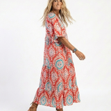 ZARIA | Vestido Midi com Estampado Paisley, Decote em V e Manga Curta