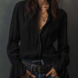 Blusa Branca com Fecho Frontal e Punhos em Folho